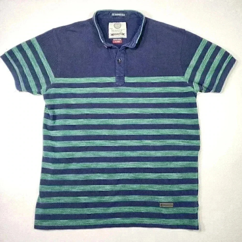 Taanz Men's Summer Polo‎ XL Stripes No Collar Button Henley Type European READ
